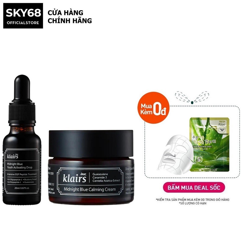 Combo Tinh Chất + Kem Dưỡng Ẩm, Làm Dịu Và Phục Hồi Da Ban Đêm Dear, Klairs Midnight Blue ( SR 20ml , Kem 30ml )