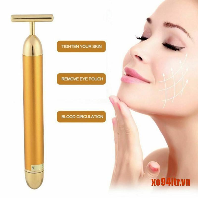 XOITR  Gold Roller Vibrating Facial Massager Slimming Facial Skin Beauty Bar Pulse