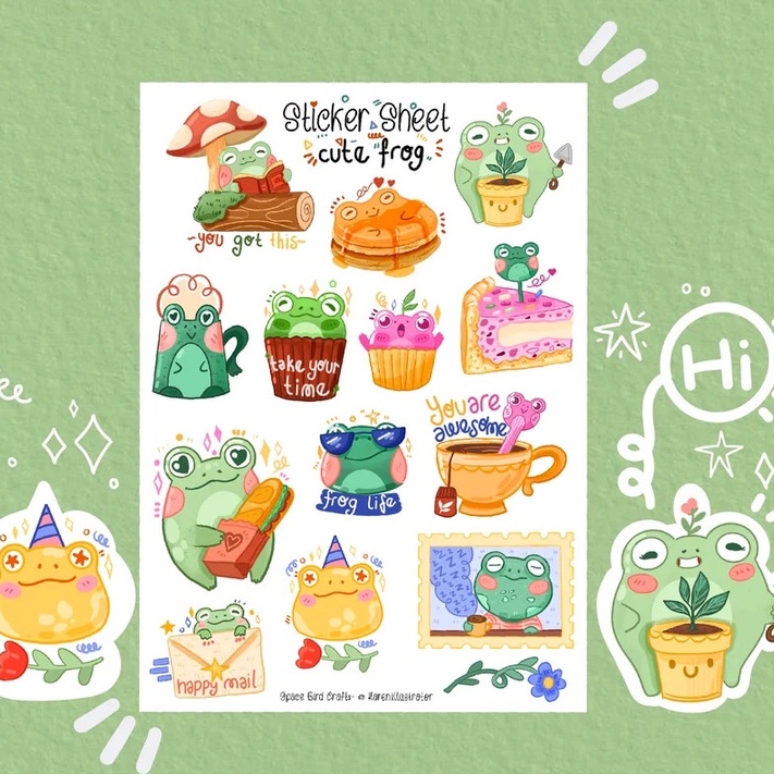 Sticker sheet cute frog - Sticker thiết kế | Bullet journal sticker - unim006