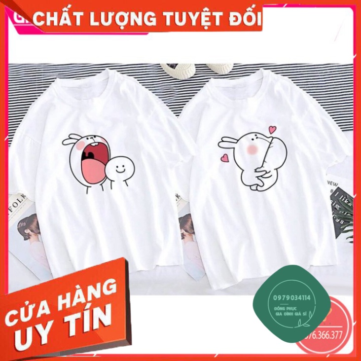 Áo thun cặp đôi nam nữ dễ thương form unisex cổ tròn tay ngắn thun cotton mềm mịn màu trắng AC111T Áo thun giá sỉ
