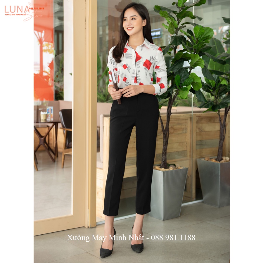 Quần tây nữ công sở lưng cao ống đứng dài màu Đen Xanh Than dáng quần baggy vải công sở cạp cao đi học làm thanh lịch