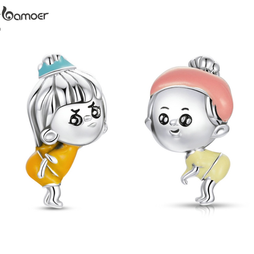 Mặt Xỏ BAMOER SCC1844 SCC1845 Bạc 925 100% Hình Bé Gái Xinh Xắn Làm Vòng Đeo Tay Phụ Kiện Thời Trang DIY