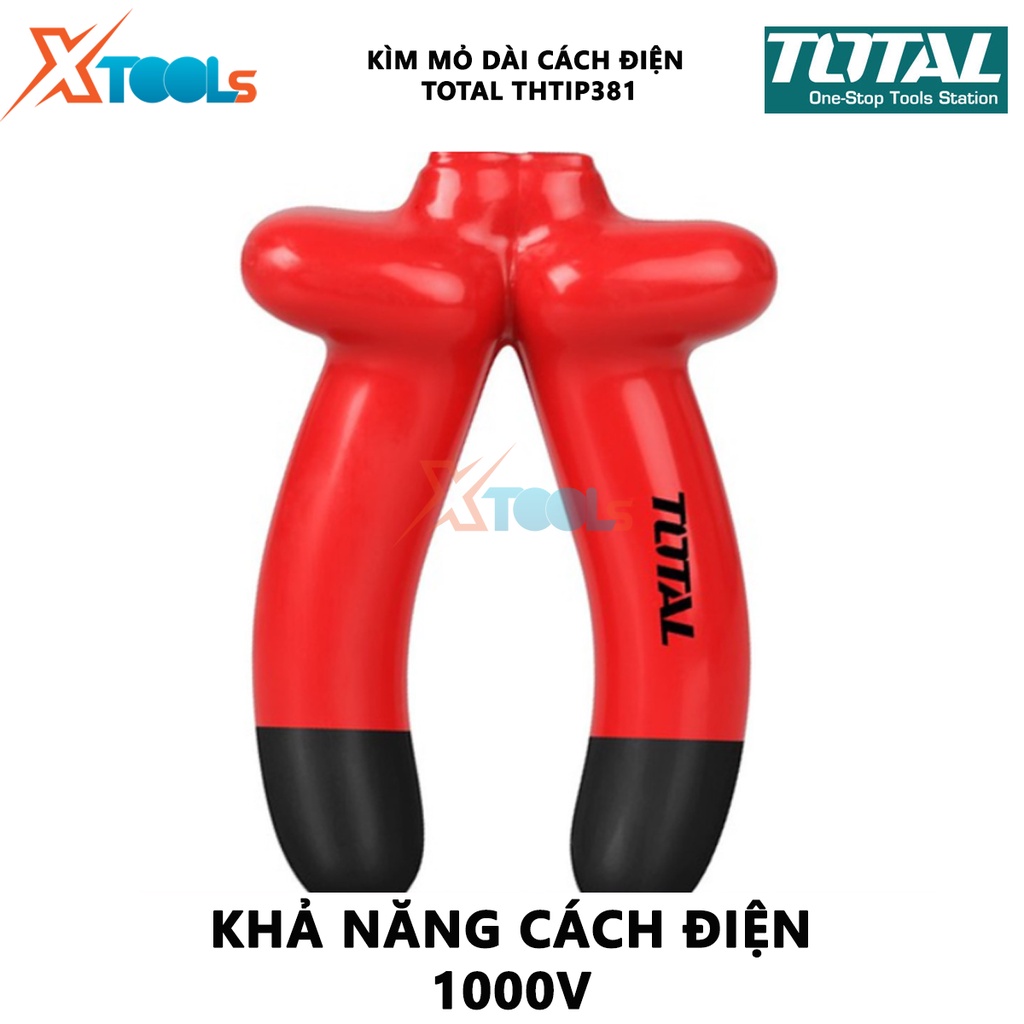 Kìm mỏ dài cách điện TOTAL THTIP381 | kềm cách điện Độ cách điện 1000V, Tay cầm bọc nhựa cách điện, Mũi kìm được làm bằn