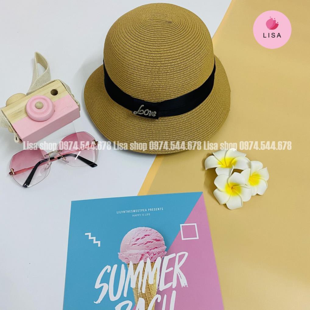 [FREESHIP-HÀNG LOẠI 1] Mũ cói, nón cói đi biển chữ love đính đá form chuẩn đẹp phong cách Hàn Quốc cho nữ, M28