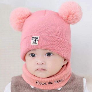set mũ khăn len tai bông trẻ em