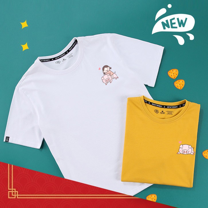 [Hàng Xịn, Gía Tốt] Áo Phông Thun Nữ Tay Ngắn Icon Heo Hàn Quốc - Unisex - Cotton - Mã AT008
