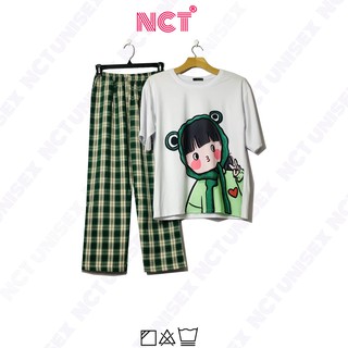 SÉT ĐỒ BỘ CARO KATE XLA - Áo Thun GREEN DINOSAUR - Đồ Bộ Hoạt Hình FREESIZE - Đồ Mặt Đi Chơi - NCTUnisex