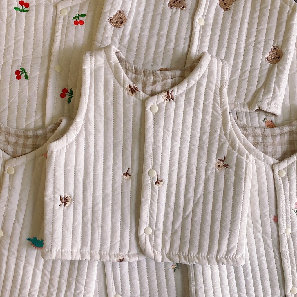 Áo Gile 2 mặt cotton trần bông siêu nhẹ họa tiết thêu xinh xắn Hàn Quốc