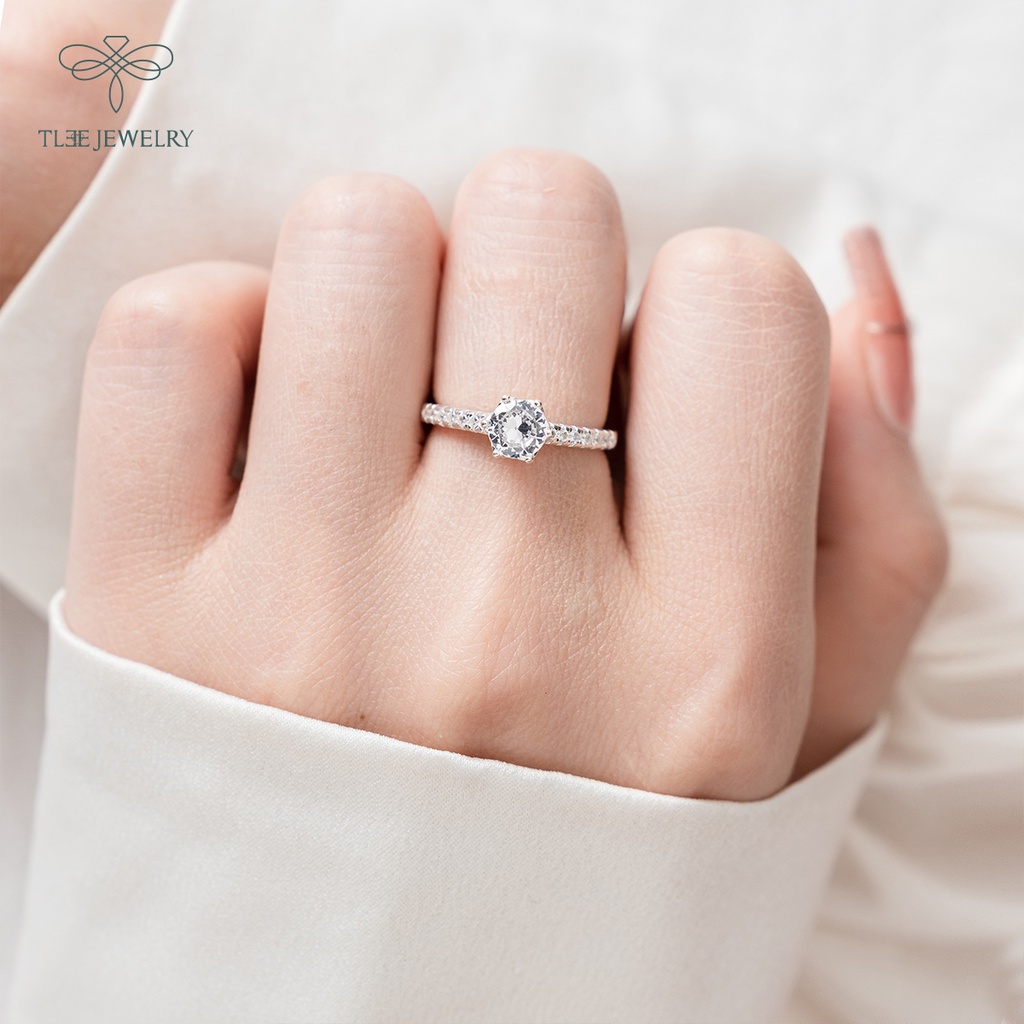 Nhẫn bạc nữ TLEE ổ tròn 6 chấu phối viền đá lấp lánh sang trọng NCJ A0191