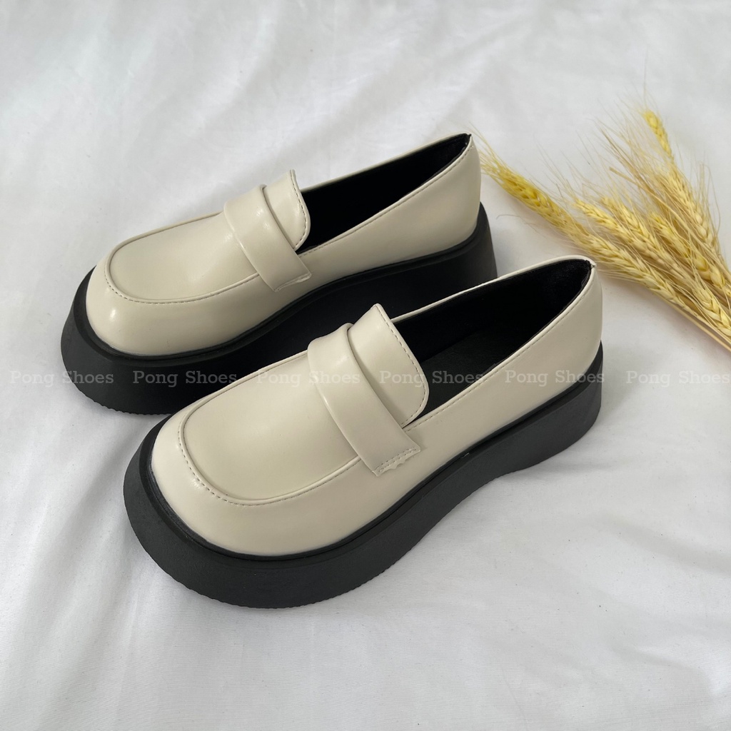 Giày Loafer PongShoes phong cách Ulzzangs màu đen be FULL HỘP 1359
