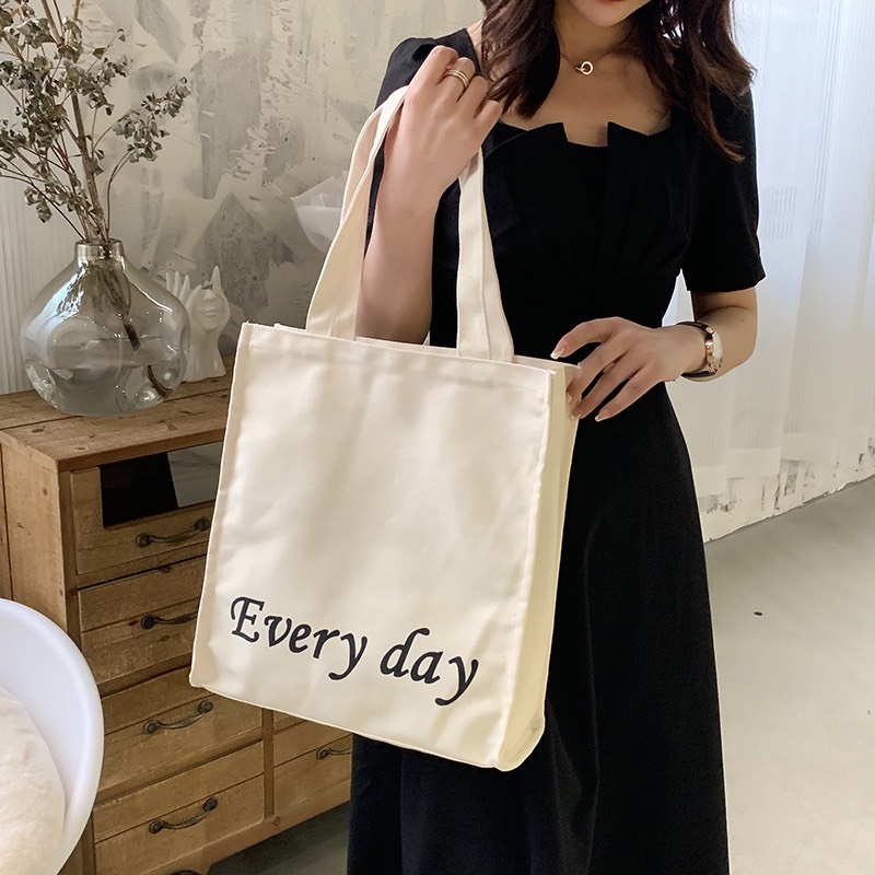 Túi tote túi vải canvas phong cách Hàn quốc có cúc bấm miệng ngăn phụ bên trong thời trang ulzzang-Haka store