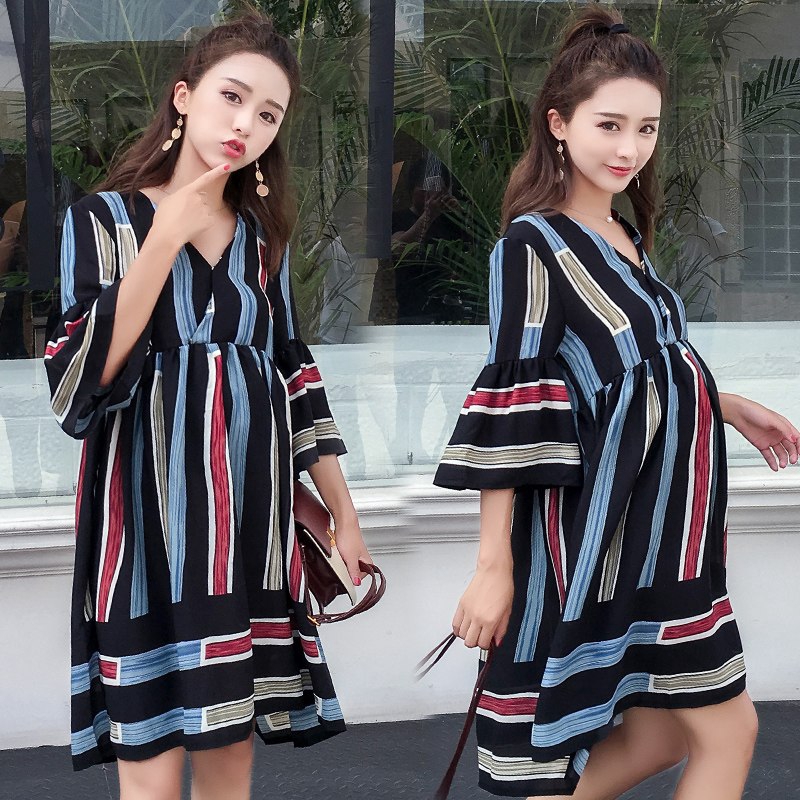 Đầm Bầu Vải Chiffon Sọc Ngang Nhiều Màu