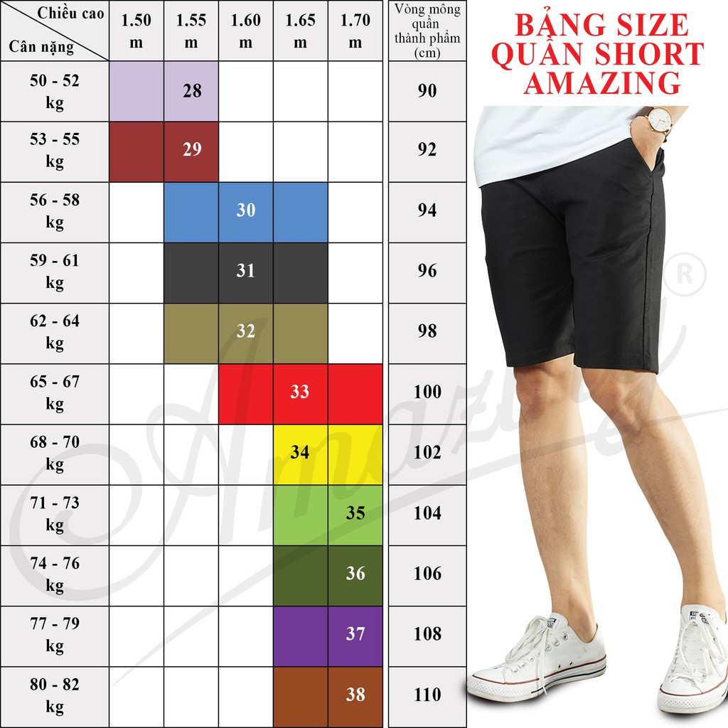 Short kaki big size (tới 80kg), quần đùi Amazing lưng thun, cao cấp, chất vải co giãn nhẹ, màu đen và trắng sang trọng