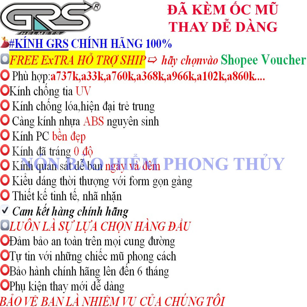 ❤️𝑺𝑰𝑬̂𝑼 𝑯𝑶𝑻❤️Kính mũ bảo hiểm kèm ốc GRS A33K - A737K - A102K - A760k...đã kèm ốc