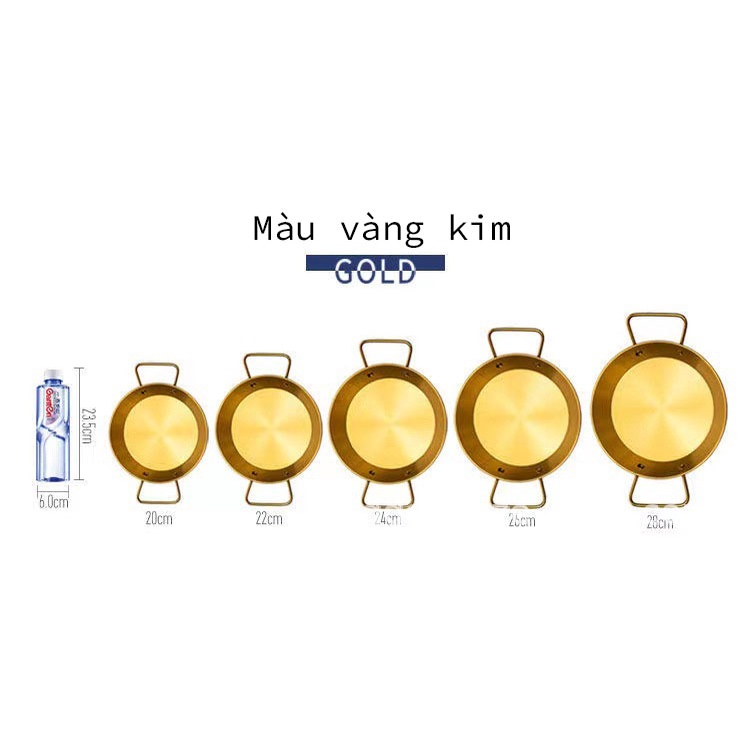 Khay hải sản Hàn Quốc khay đáy bằng chất liệu inox khay đựng cơm chiên khay đựng gà chiên hai quai khay đựng Mỳ Ý Salad khay màu vàng kim khay đa năng