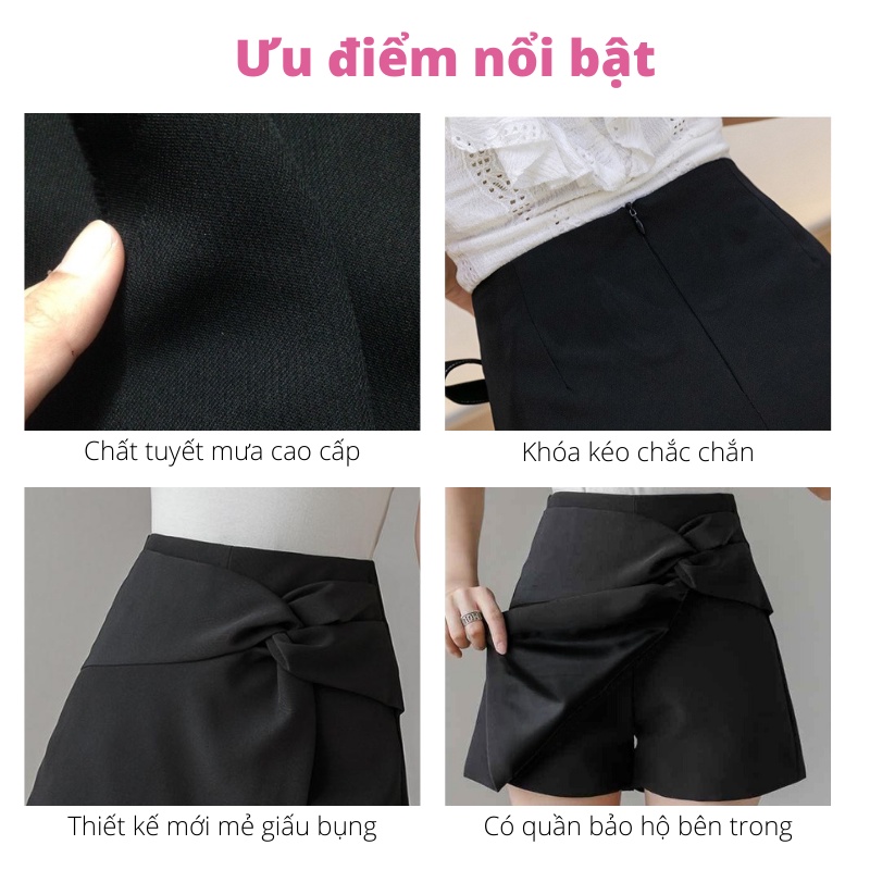 Quần giả váy ngắn chữ A cạp cao xoắn eo giấu bụng tôn dáng sang trọng Mely's Fashion CV13
