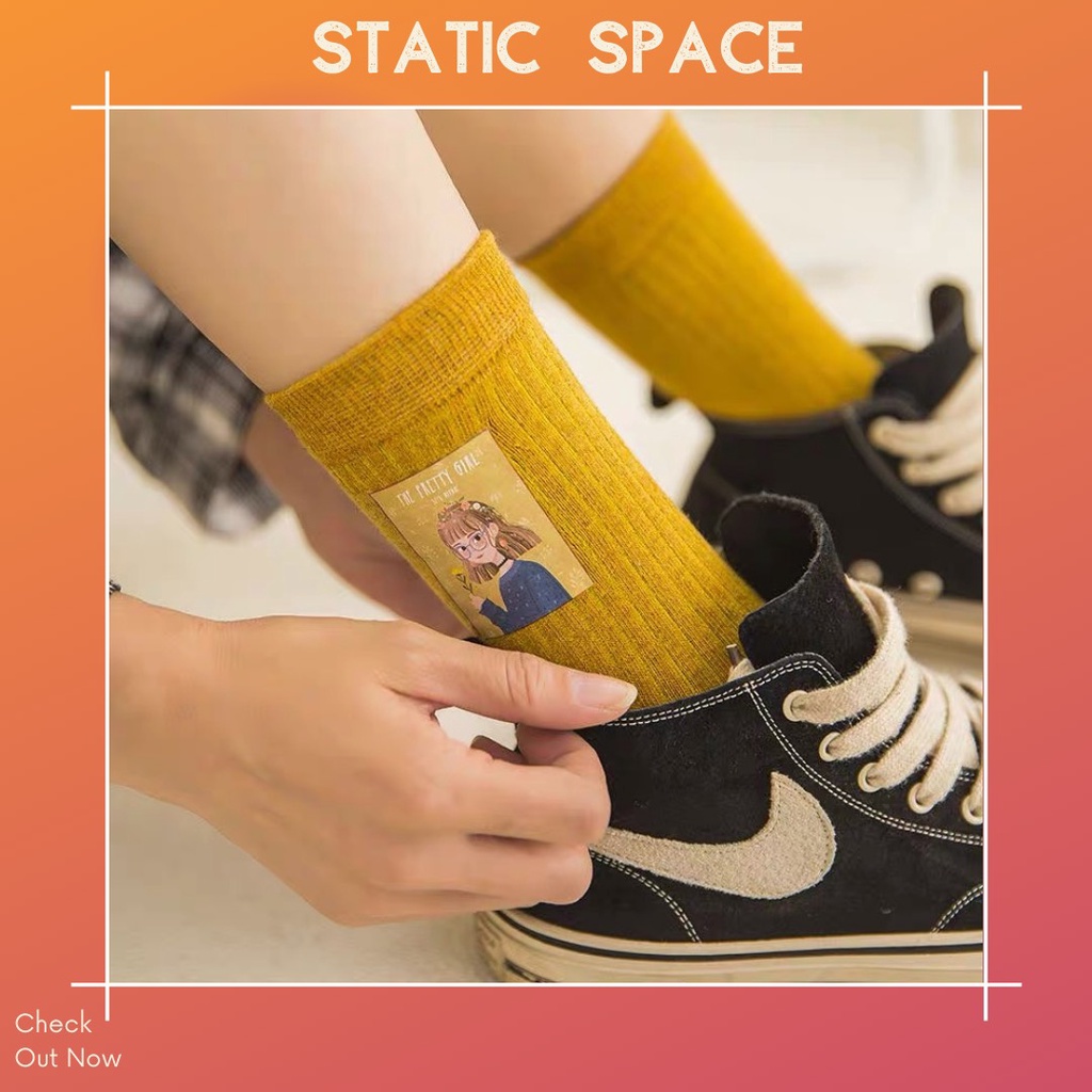 TẤT VỚ CAO CỔ MÀU TRƠN IN HÌNH CUTE FREESIZE  - STATIC SPACE