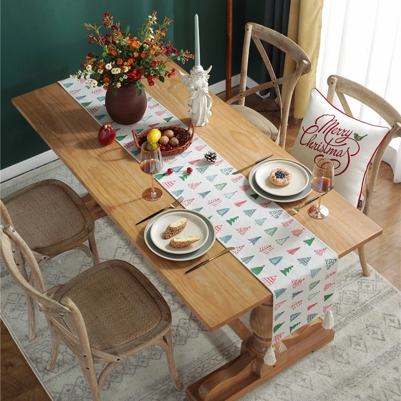 Khăn trải bàn bằng polyester dày dặn in họa tiết cây thông giáng sinh đơn giản trang trí nhà cửa