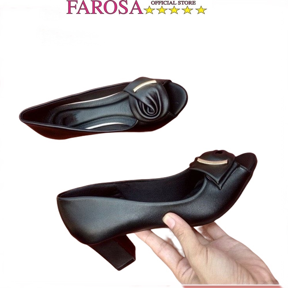 Giày cao gót nữ 5 cm hỡ mũi Farosa phối nơ lệch siêu hót