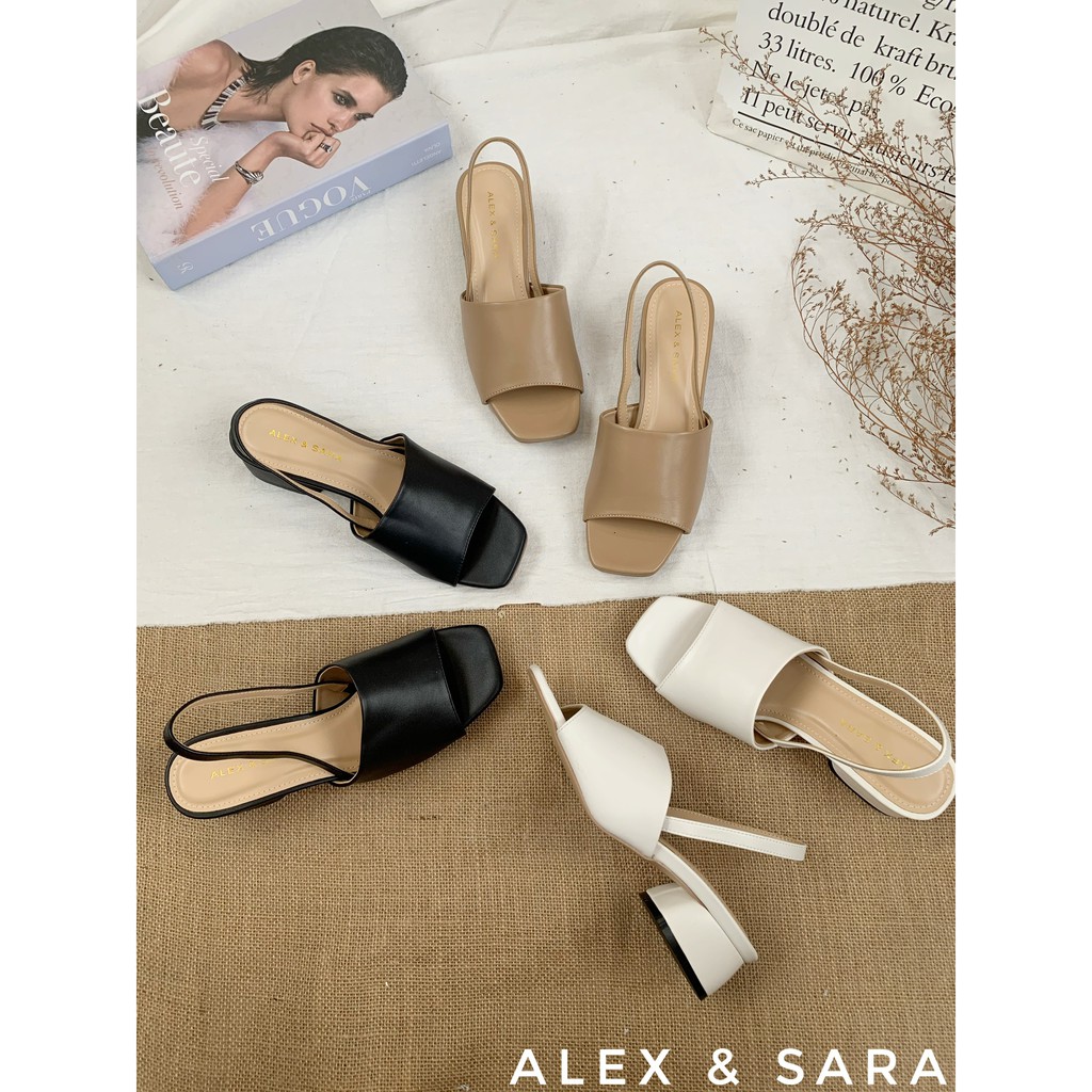 SANDAL GÓT TRỤ NỮ ALEX SARA QUAI BẢN NGANG CAO 4 CM