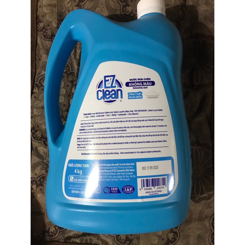 nước rửa chén EZ CLEAN không màu hương bưởi, chanh,muối 4kg