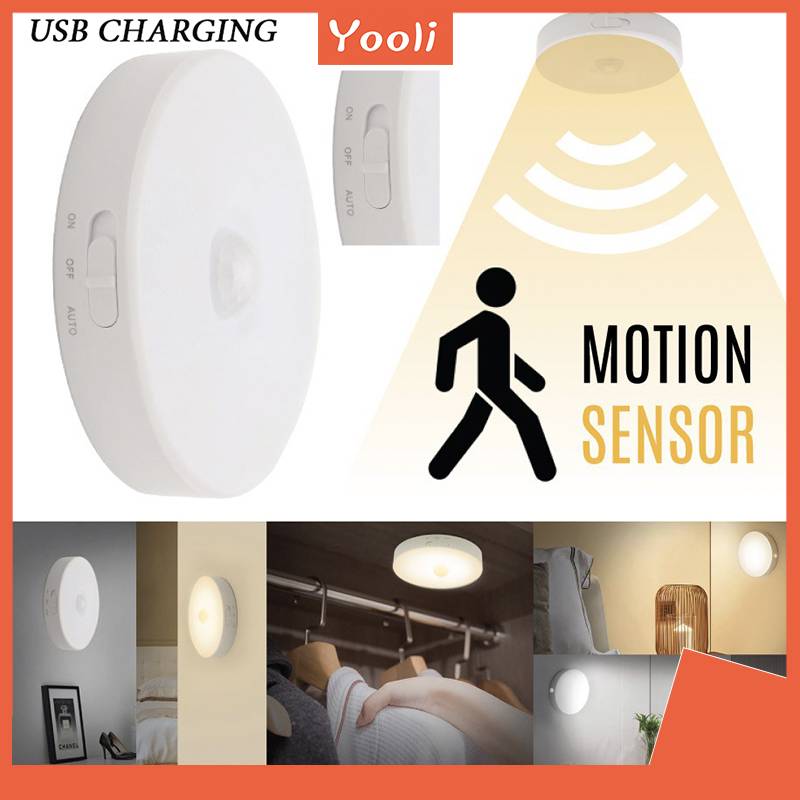 YOOLI Đèn led cảm ứng, đèn cảm biến tự động thông dùng pin sạc dán tủ quần áo Đèn cảm ứng , cảm biến thông minh không dây dán tủ quần áo, cầu thang, phòng ngủ Đèn LED tròn cảm ứng chuyển động chạy gắn tủ quần