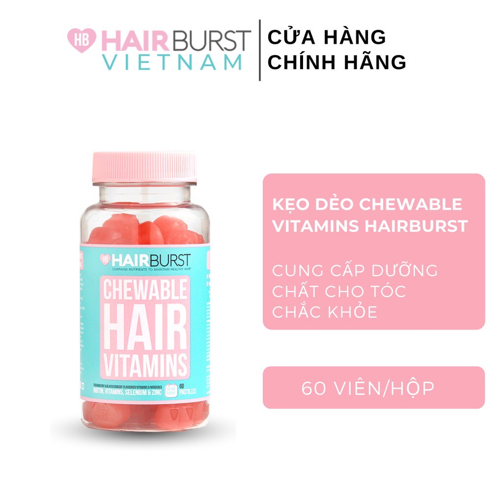 Kẹo Dẻo Vitamin Chăm Sóc, Hỗ Trợ Mọc Tóc HAIRBURST Chewable Hair Vitamins 60 gram/1 Lọ