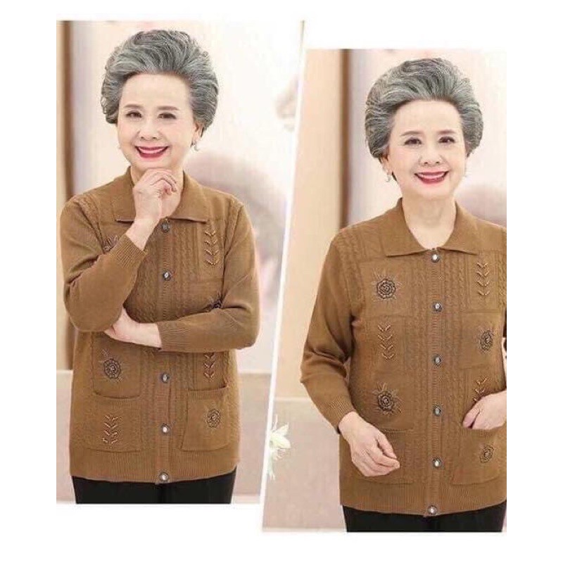 Áo khoát len kết cườm cho phụ nữ trung niên