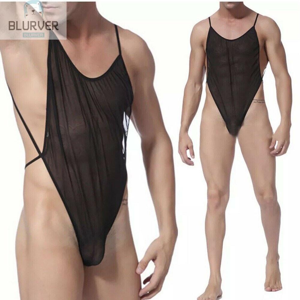 BLURVER~Bodysuit Lingerie Male Nightwear See Through Sheer Sleepwear Sleeveless#blueriver