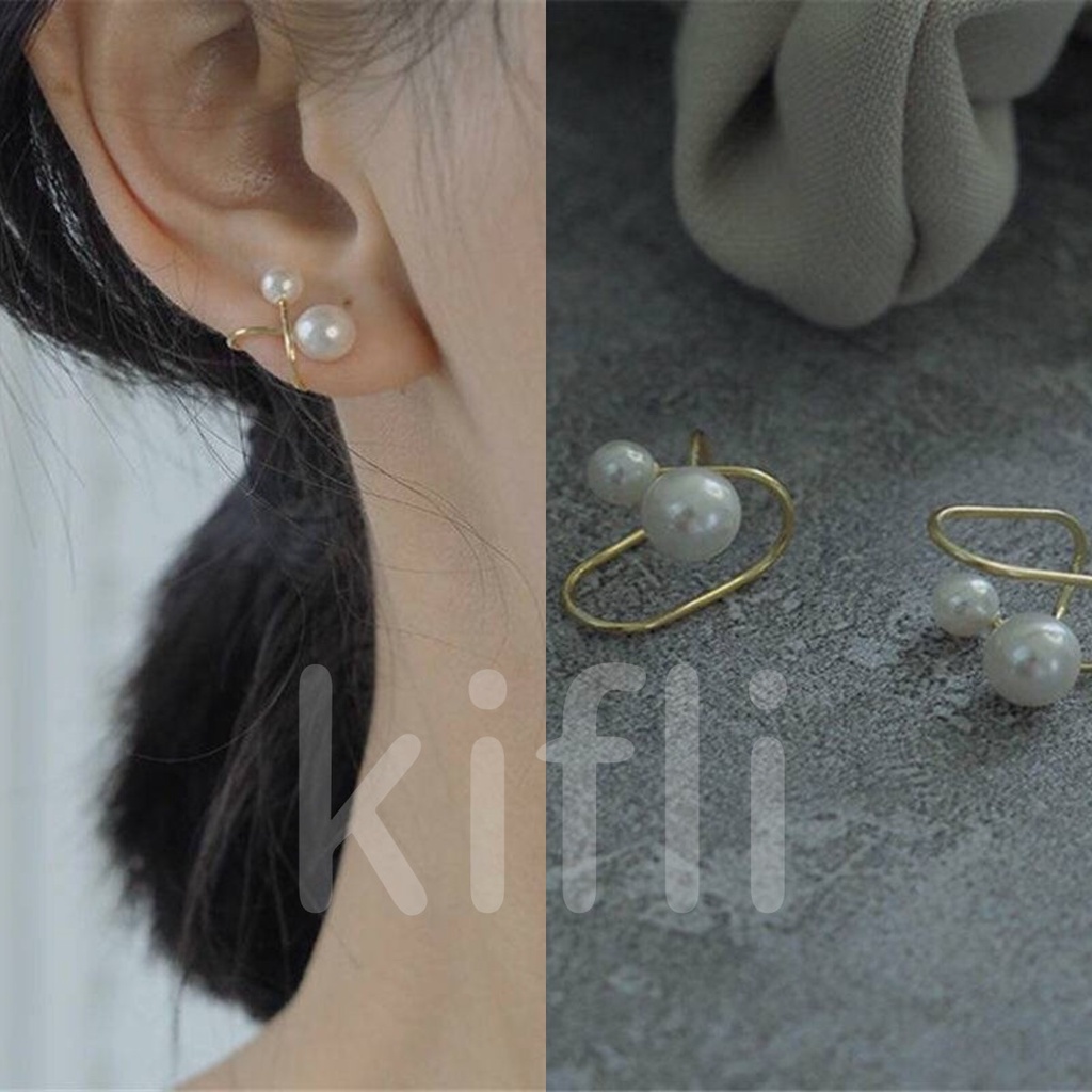 【kifli】 Khuyên Tai Dạng Kẹp Đính Hạt Ngọc Trai Đôi Cao Cấp Không Cần Xỏ Lỗ Tai Đơn Giản