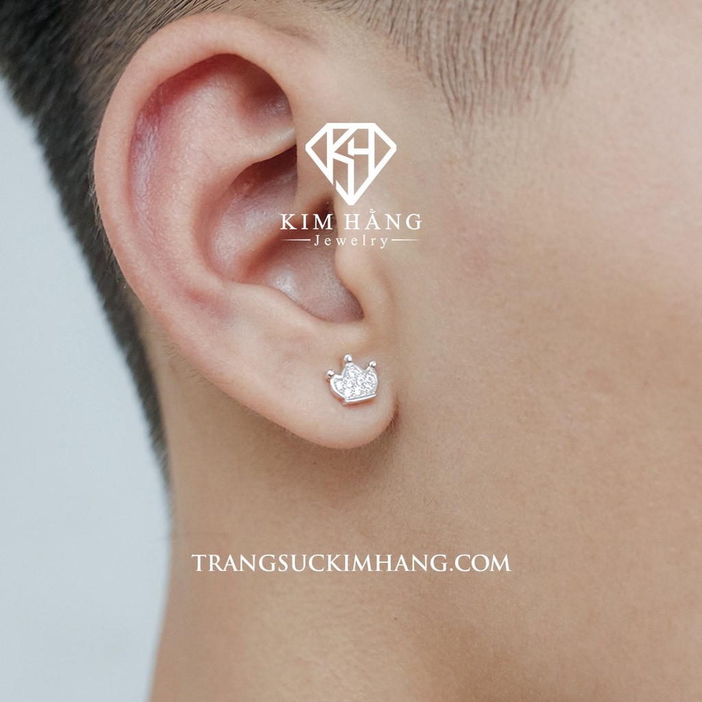 Khuyên Tai BẠC Thiết Kế Hình Vương Niệm Cao Cấp - Chốt Đẩy