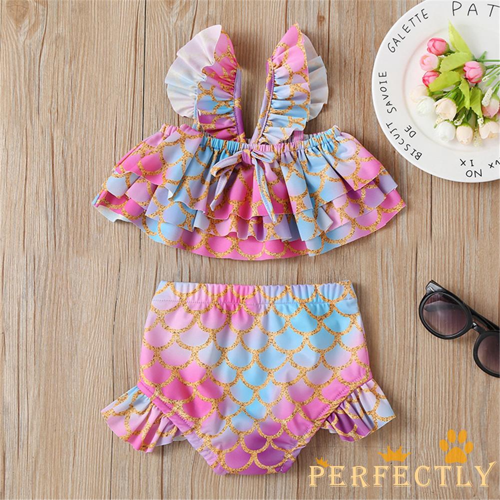Bộ đồ bơi 2 mảnh thiết kế nàng tiên cá dễ thương họa tiết xếp xếp cho bé 1-5 tuổi