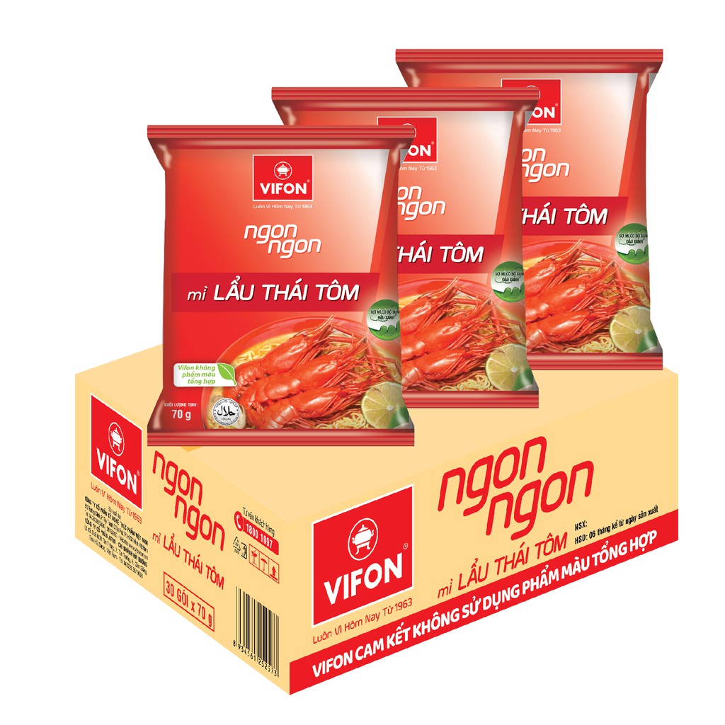 Thùng 30 Gói Mì Ngon Ngon Lẩu Thái Tôm VIFON 70g/Gói