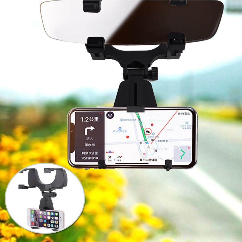 Giá đỡ điện thoại gắn gương chiếu hậu xe hơi 240 độ có thể xoay và điều chỉnh tiện dụng
