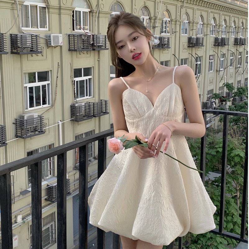 (ORDER) VÁY HAI DÂY CHẤT GẤM DÁNG XÒE TIỂU THƯ