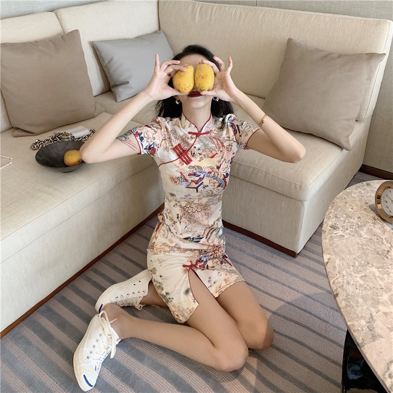 (Sẵn M) Sườn xám in hoạ tiết Trung Hoa (ảnh thật) | BigBuy360 - bigbuy360.vn