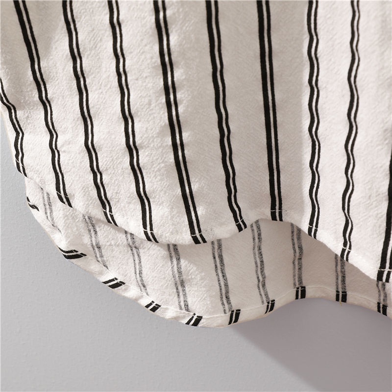 Áo Thun Ngắn Tay Cổ Đứng Dáng Rộng Họa Tiết Kẻ Sọc Thời Trang Mùa Hè Nhật Bản