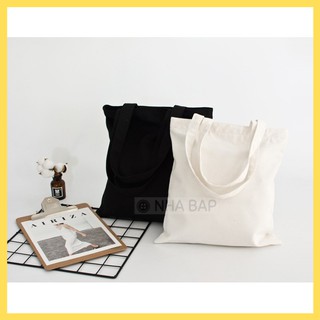Túi vải tote nữ Canvas trơn NHABAP trắng,đen có khóa kéo