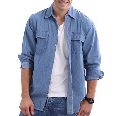 Denim shirt men's long sleeve casual shirt men's thin top large size work clothes labor protection coat