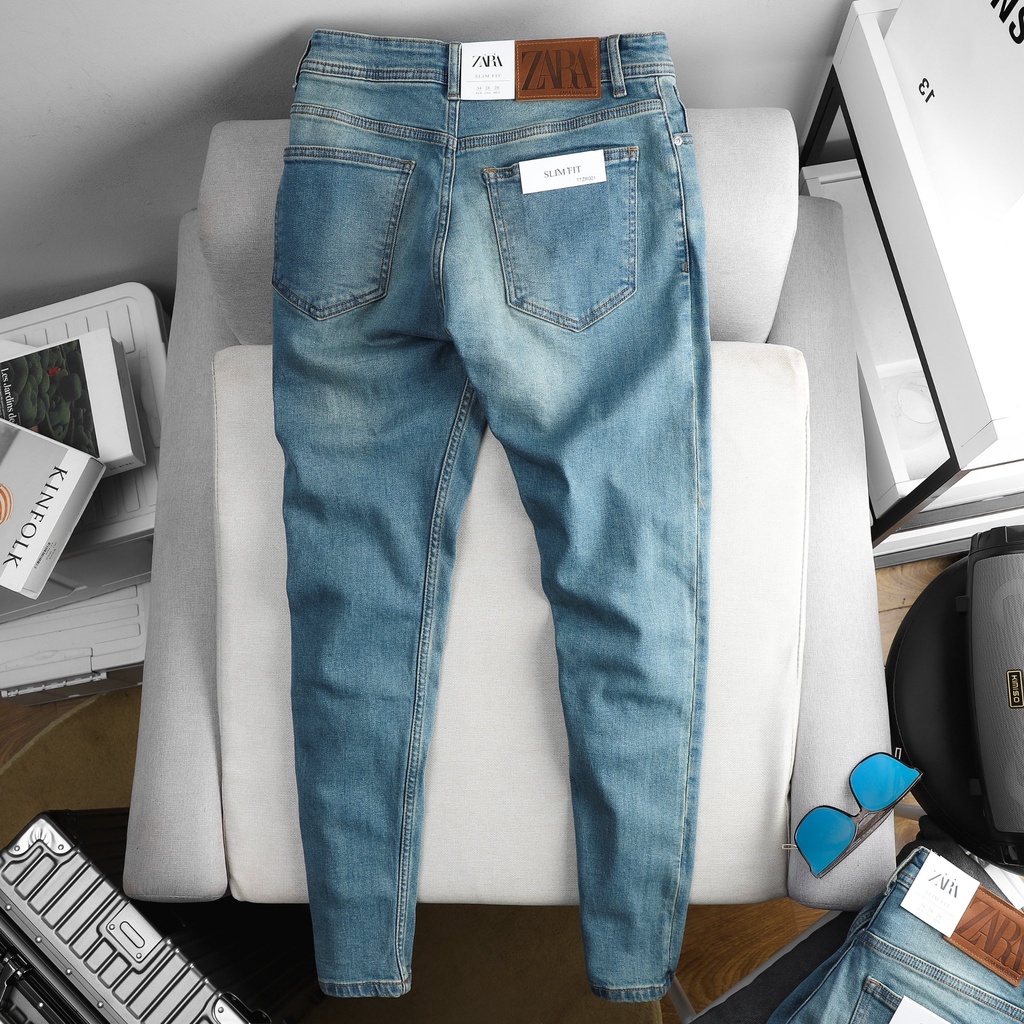 Quần jean dài nam ZRA wash xanh rêu,form slimfit chất vải jean co giãn nhẹ-HÀNG VNXK ZR001