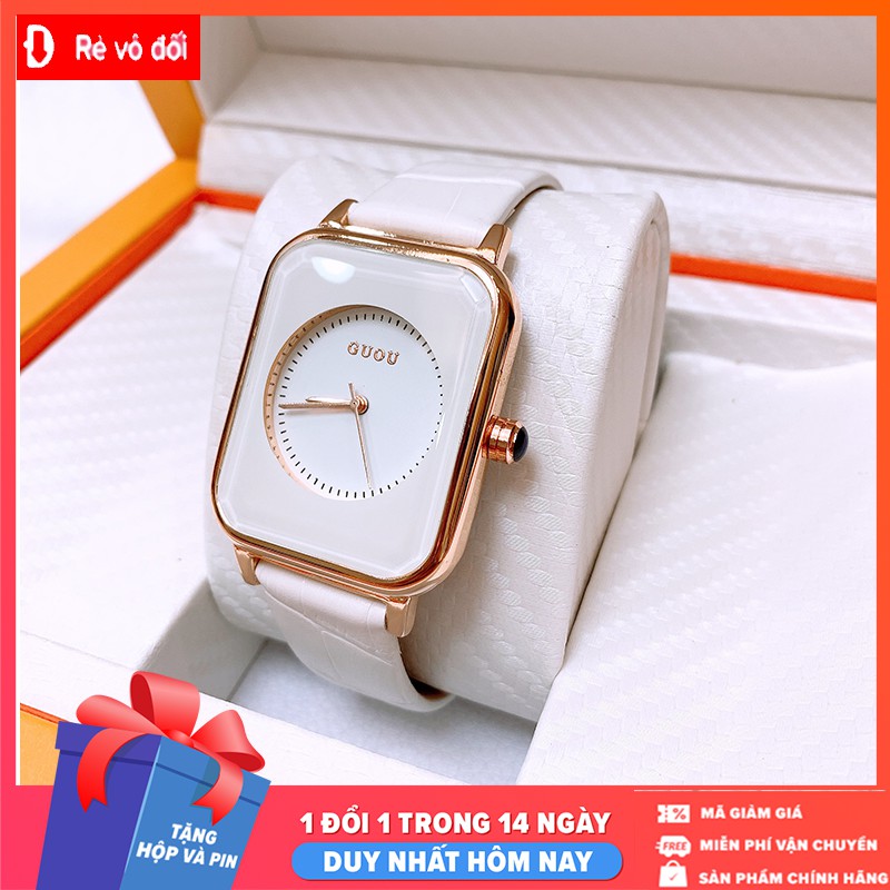 Đồng hồ Nữ GUOU dây da mềm mặt vuông năng động trẻ trung (Tặng kèm hộp và Pin) - Sam's Shop | BigBuy360 - bigbuy360.vn