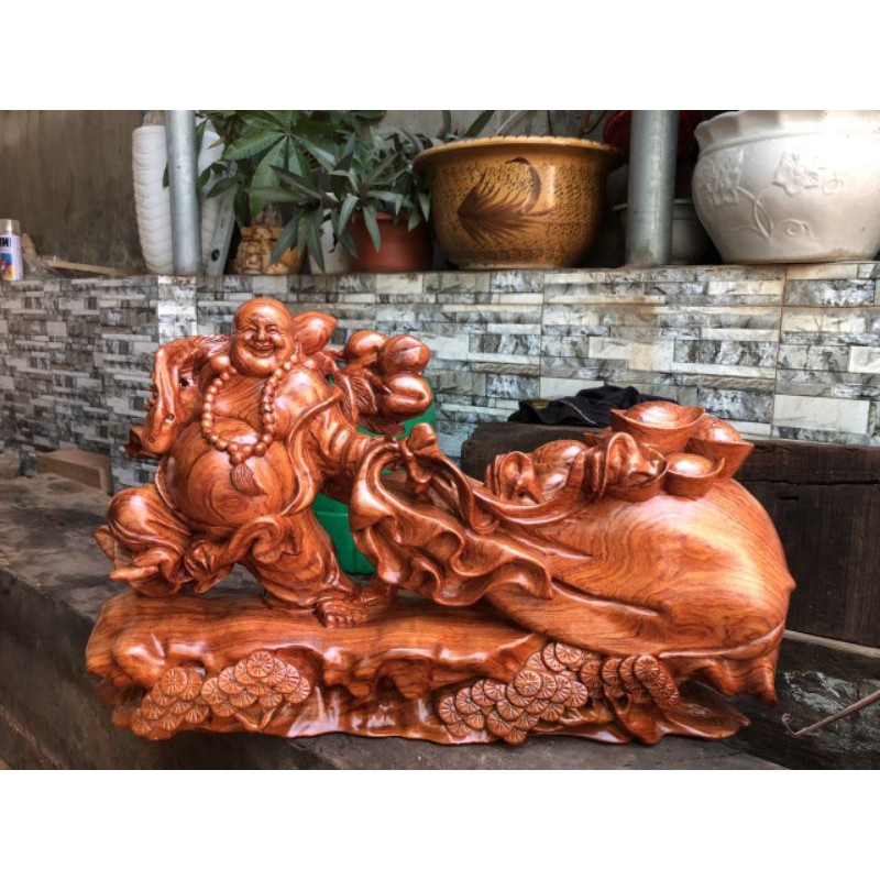 Tượng di lặc kéo bao gỗ hương