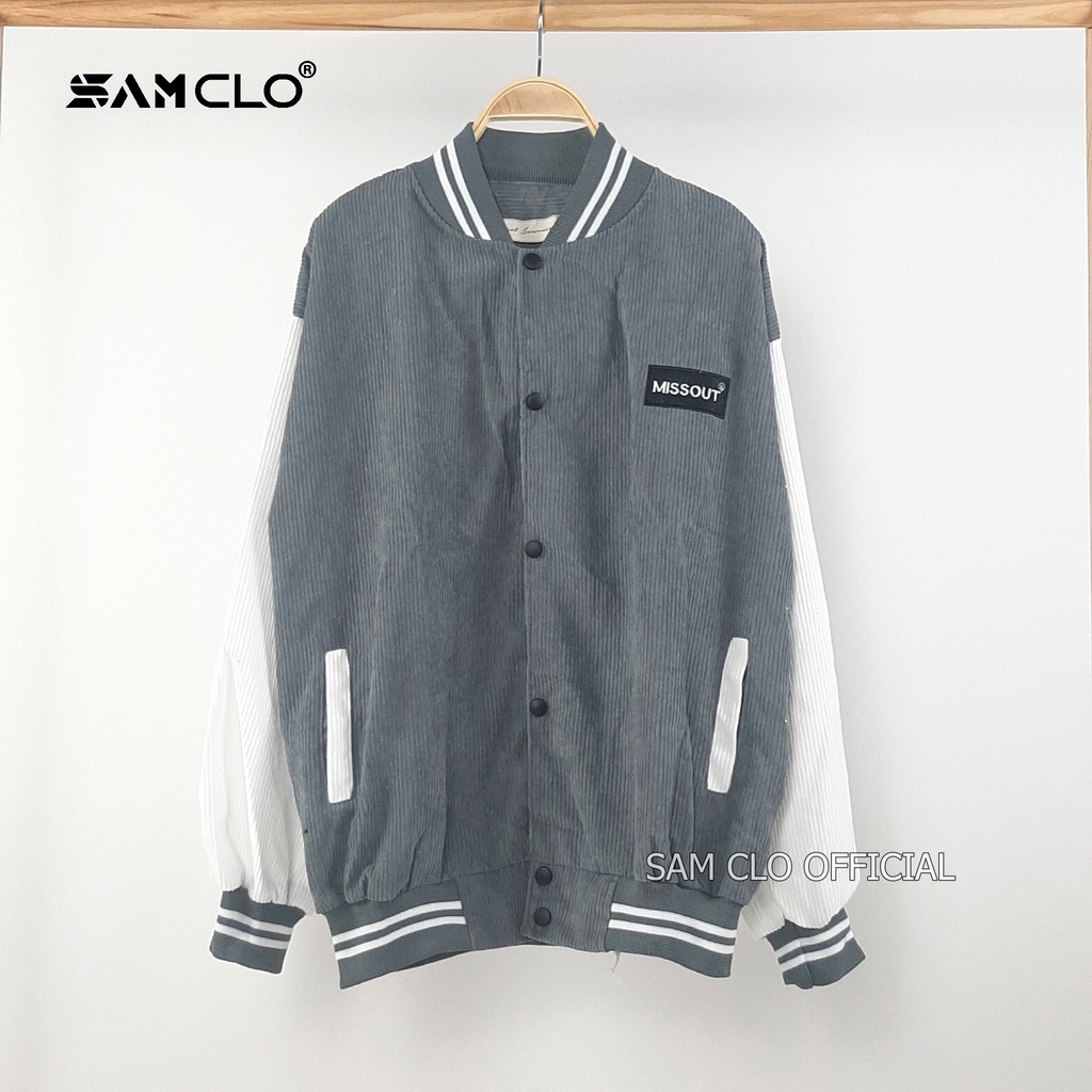 Áo khoác bomber nhung tăm CÀI NÚT freesize SAM CLO form rộng nam nữ unisex mặc cặp - couple thêu logo missout NHUNG