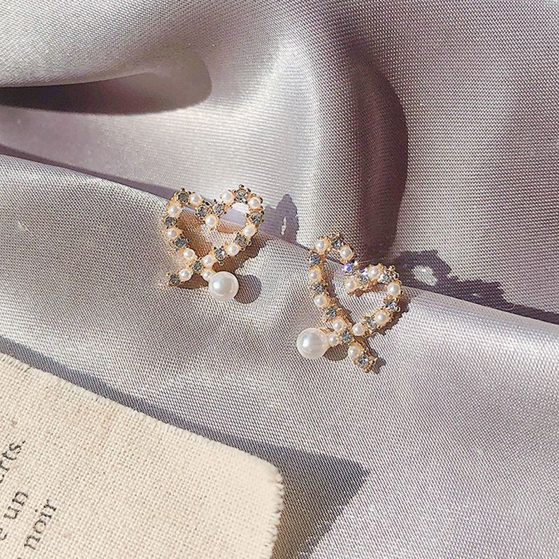 Khuyên tai bạc S925 - Hoa tai nữ bạc S925 hình tim đính đá hạt trai nhân tạo phong cách Hàn Quốc ZaZa.accessories KT8036