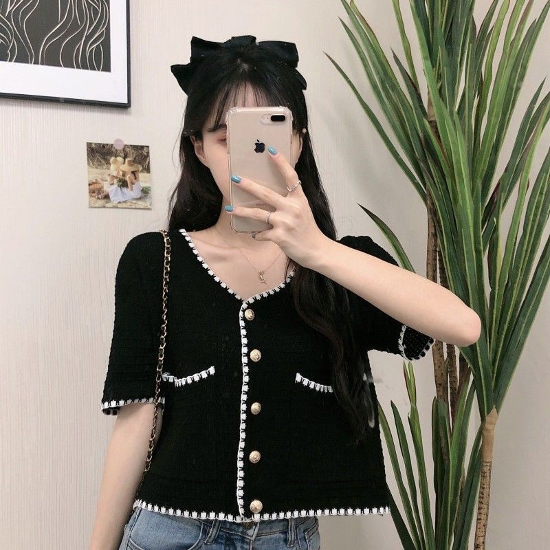 Áo Khoác Dệt Kim Mỏng Tay Ngắn Phong Cách Hàn Quốc Mới Cho Nữ