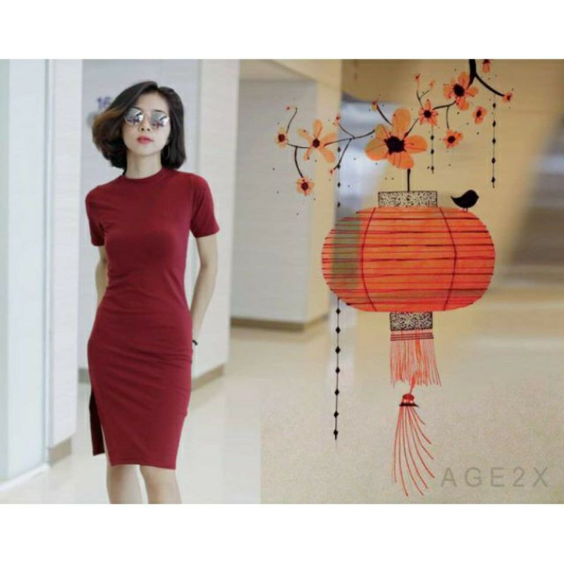 Đầm body vải thun borip màu đỏ