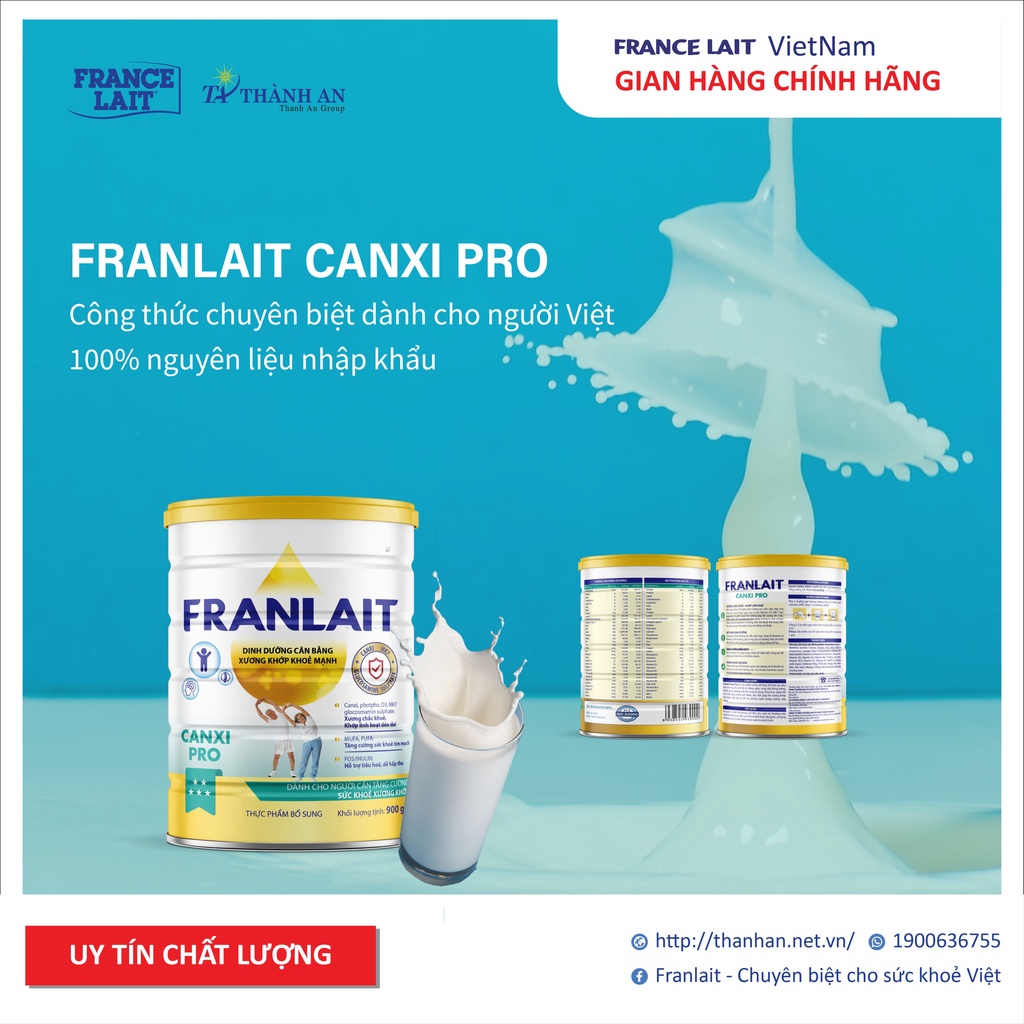 Sữa Franlait Canxi Pro Pháp Giúp Chắc Khỏe Xương Tăng Cường Sức Khỏe Xương Khớp Cho Người Lớn Tuổi 900g