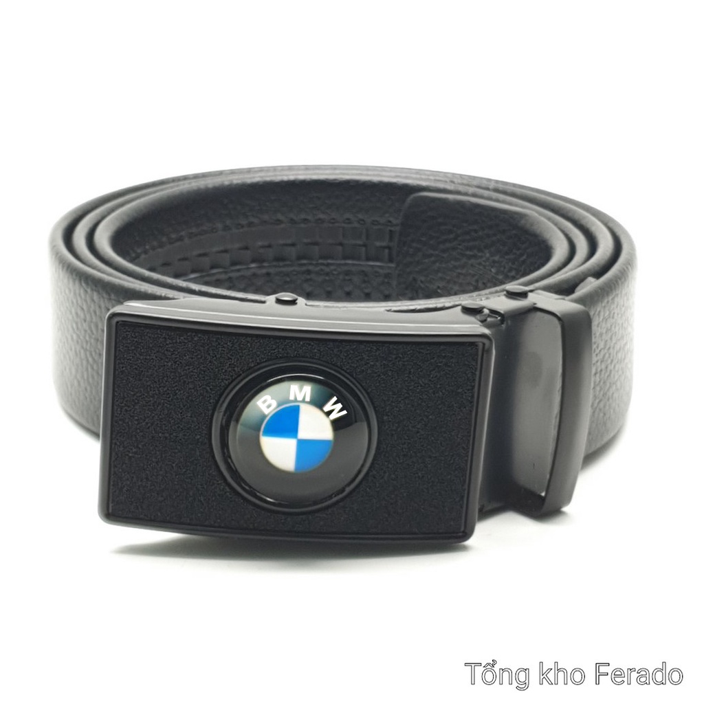 Dây thắt lưng nam da thật BMW 01, Dây nịt da nam khóa tự động mặt hợp kim không rỉ đen thời trang FERADO