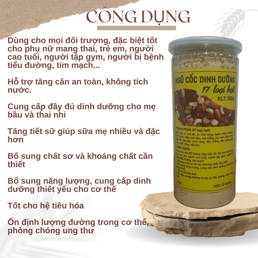 500g Bột ngũ cốc dinh dưỡng 17 loại hạt (hỗ trợ tăng cân, lợi sữa)