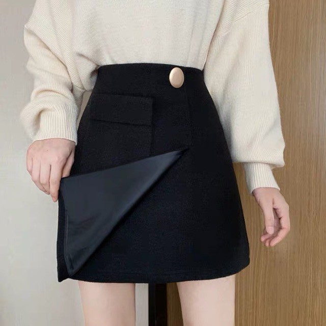 Chân váy dạ vạt trước
